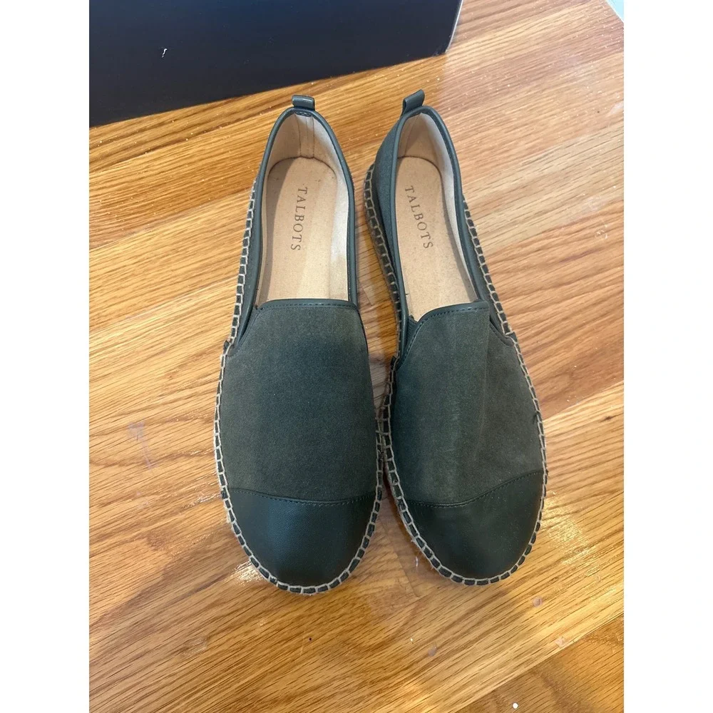 NEW Talbots Rosemary Izzy Toe Cap Olive Green Suede‎ Espadrille Size 9.5